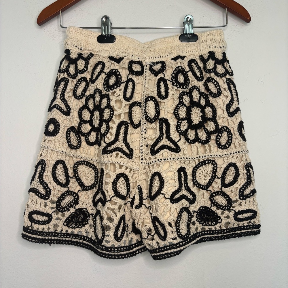 Vintage Rebellion Cream Crochet Shorts with Black Trim - Picture 4 of 6